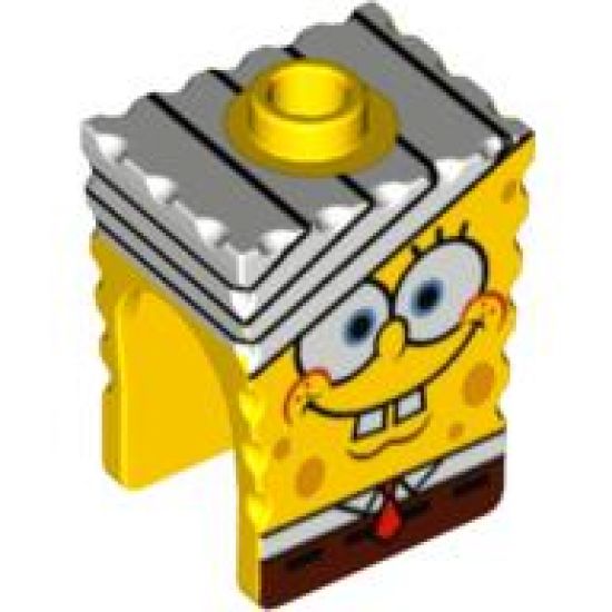 Minifigure, Head, Modified SpongeBob SquarePants with Bandage Pattern