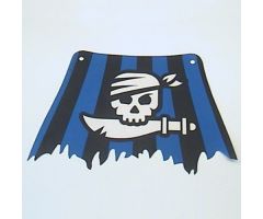 Cloth Sail 27 x 18 with Black and Blue Stripes, Skull and Cutlass Pattern, Tatters