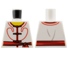 Torso Crepe De Chine Robe, Red Trim and Red Sash Pattern