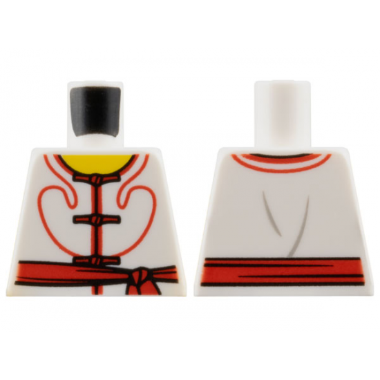 Torso Crepe De Chine Robe, Red Trim and Red Sash Pattern