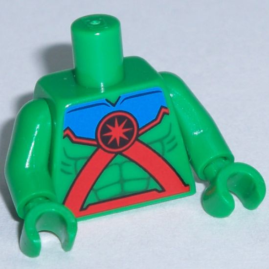 Torso Muscles Outline with Red Straps, Medallion and Blue Top Pattern / Green Arms / Green Hands