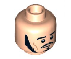 Minifigure, Head Dual Sided LotR Bard Long Black Sideburns, Moustache, Goatee, Frowning / Angry with Mud Splotches Pattern - Hollow Stud