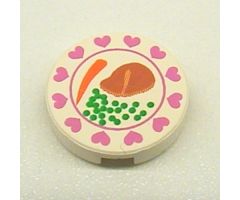 Tile, Round 2 x 2 with Hearts, Steak, Peas, Carrot Pattern