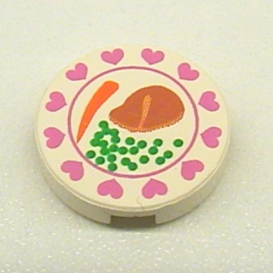 Tile, Round 2 x 2 with Hearts, Steak, Peas, Carrot Pattern