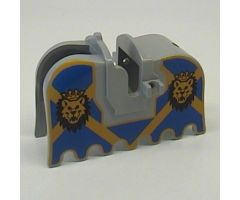 Animal, Accessory Horse Barding, Ruffled Edge with Lion Heads and Blue and Yellow Pattern