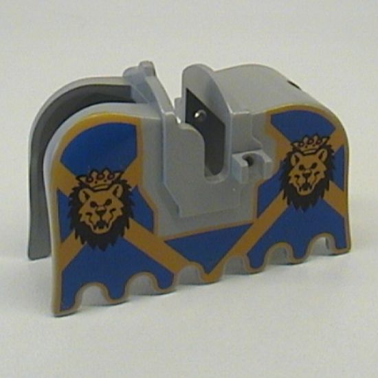 Animal, Accessory Horse Barding, Ruffled Edge with Lion Heads and Blue and Yellow Pattern