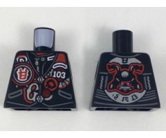 Torso Biker Vest with Number 103 and Red and Silver Patches, Garmadon Mask on Back Pattern