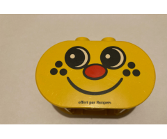 Duplo, Brick 2 x 4 x 2 Rounded Ends with Freckle Face with 'Offert par Pampers' Pattern