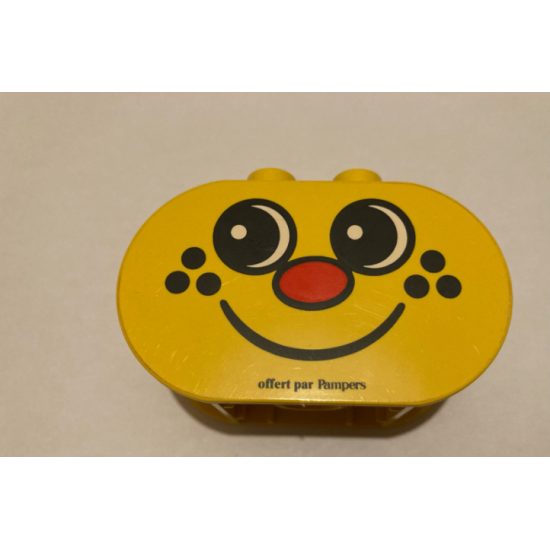 Duplo, Brick 2 x 4 x 2 Rounded Ends with Freckle Face with 'Offert par Pampers' Pattern