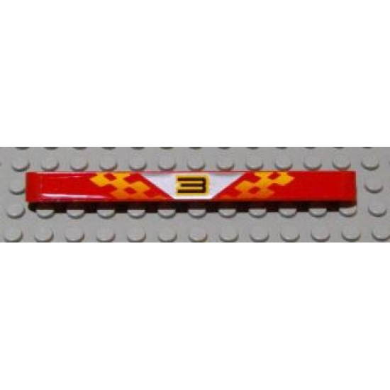 Technic, Liftarm 1 x 11 Thick with Number 3 and Orange Checkered Racing Pattern (Sticker) - Set 8650