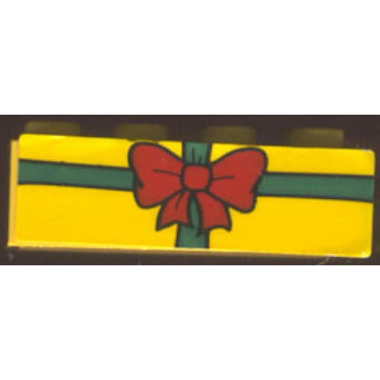 Brick 2 x 4 with Present / Gift with Red Bow Pattern (Sticker) - Set 4165