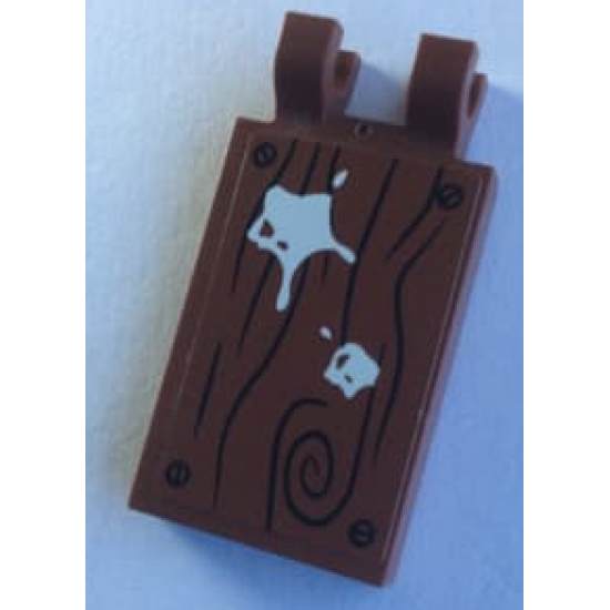 Tile, Modified 2 x 3 with 2 Clips with White Paint Splotches on Wood Grain Background Pattern Model Left Side (Sticker) - Set 70813