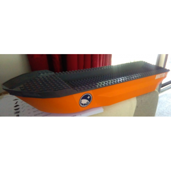 Boat Hull Unitary 51 x 12 x 6 with Side Bulges and Dark Bluish Gray Top with 'ARCTIC-5' Pattern on 3 Sides (Stickers) - Set 60062