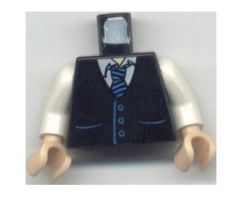 Torso Town Vest with Pockets and Blue Striped Tie Pattern / White Arms / Light Nougat Hands