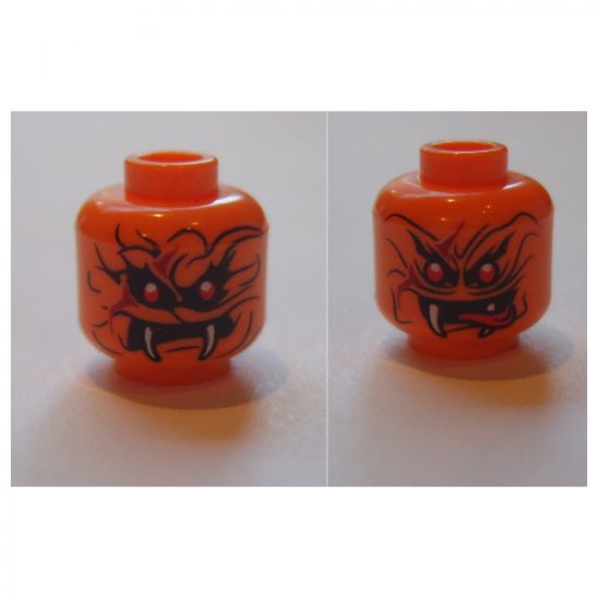 Minifigure, Head Dual Sided Alien Snake with Black Wavy Lines, 2 Red Eyes and 2 White Fangs, Neutral / Red Pointed Tongue Out Pattern - Hollow Stud