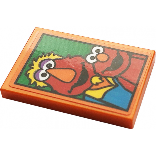 Tile 2 x 3 with Elmo and Louie on Green Background Pattern (Sticker) - Set 21324