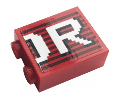 Brick 1 x 2 x 2 with Inside Stud Holder with Gray Stripes and White 'OR' Pattern (Sticker) - 10272