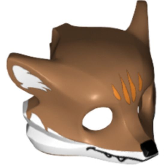 Minifigure, Headgear Mask Fox with White Fur and Orange Markings Pattern
