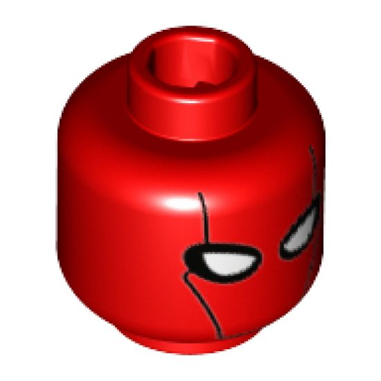 Minifigure, Head Mask with Black Contour Lines and White Eye Holes Pattern (Red Hood) - Hollow Stud