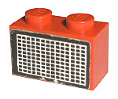 Brick 1 x 2 with White and Black Grille Pattern (Sticker) - Sets 6390 / 6690 / 10041