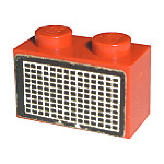 Brick 1 x 2 with White and Black Grille Pattern (Sticker) - Sets 6390 / 6690 / 10041