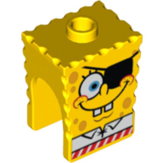 Minifigure, Head, Modified SpongeBob SquarePants with Eyepatch Pattern