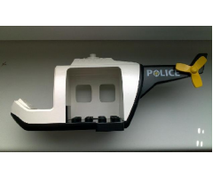 Duplo, Aircraft Helicopter Body Large with Black Base, Black Tail, Yellow Tail Rotor and White 'POLICE' Pattern