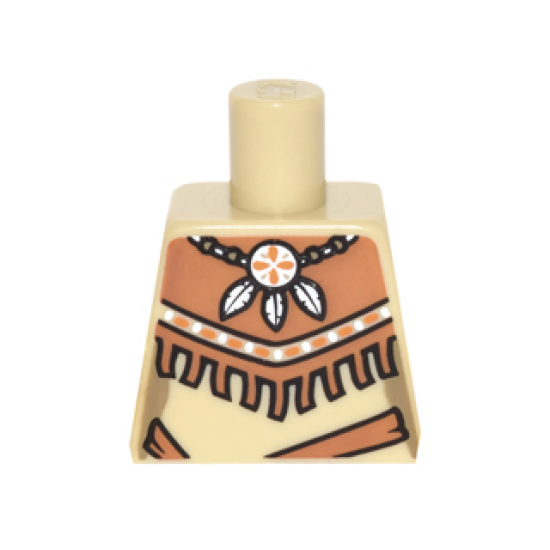 Torso Female Outline Tribal Dress with Fringe and Necklace with 3 Feathers Pattern