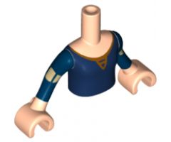 Mini Doll, Torso Friends Girl Dark Blue with Gold Trim Pattern, Light Nougat Arms with Hands with Dark Blue Sleeves, Gold Band (Disney Princess Merida)