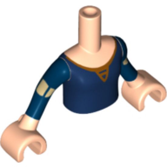 Mini Doll, Torso Friends Girl Dark Blue with Gold Trim Pattern, Light Nougat Arms with Hands with Dark Blue Sleeves, Gold Band (Disney Princess Merida)