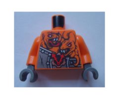 Torso Ninjago Armor with Rivets, Clock and 4 Orange Snakes with Red Eyes and White Fangs Pattern / Orange Arms / Dark Bluish Gray Hands