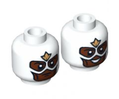 Minifigure, Head Dual Sided Mask with Brown Face and Gold Emblem on Forehead, Open Mouth / Closed Mouth Pattern - Hollow Stud