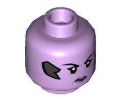 Minifigure, Head Dual Sided Female, Pearl Dark Gray Implants, Medium Lavender Lips, Scowl / Smile Winking Left Eye Pattern - Hollow Stud