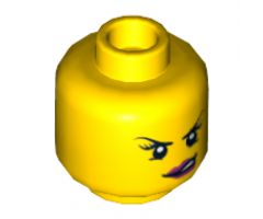 Minifigure, Head Dual Sided Female Dark Pink Lips, Eyelashes, Purple Eye Shadow Conniving / Angry Pattern - Hollow Stud