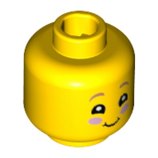 Minifigure, Head Dark Pink Eyebrows, Smile and Pink Cheeks Pattern - Hollow Stud