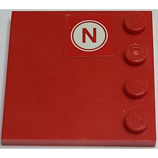 Tile, Modified 4 x 4 with Studs on Edge with Red Letter N on White Circle Pattern (Sticker) - Set 8157