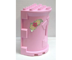 Duplo, Building Wall 4 x 6 x 6 Curved Turret - Castle with Yellow and Pink Flowers Pattern on Both Sides (Stickers) - Set 4828