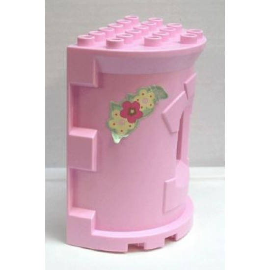 Duplo, Building Wall 4 x 6 x 6 Curved Turret - Castle with Yellow and Pink Flowers Pattern on Both Sides (Stickers) - Set 4828