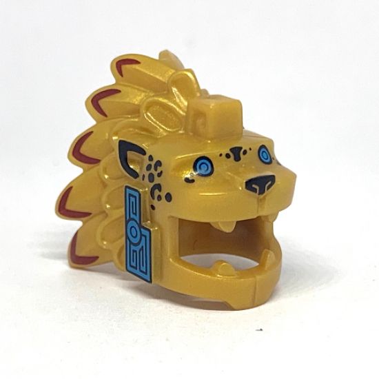 Minifigure, Headgear Head Cover, Costume Aztec Jaguar Warrior with Dark Azure Eyes and Cheeks Pattern