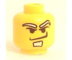 Minifigure, Head Male White Eyebrows and Goatee, Angry Smirk Pattern - Blocked Open Stud