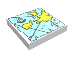 Tile 2 x 2 with Map Blue Water, Yellow Land and Black 'X' Pattern