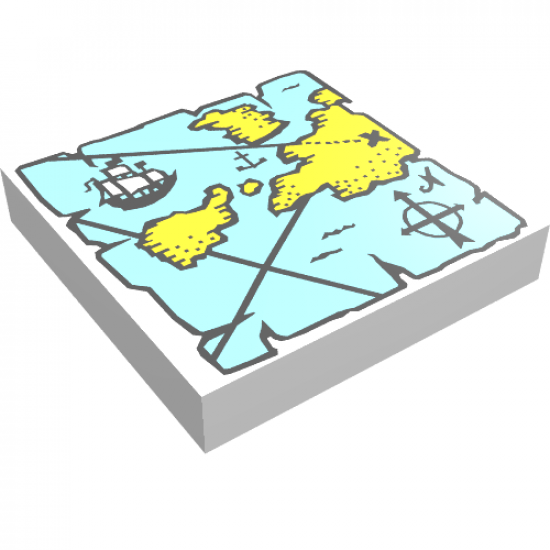 Tile 2 x 2 with Map Blue Water, Yellow Land and Black 'X' Pattern