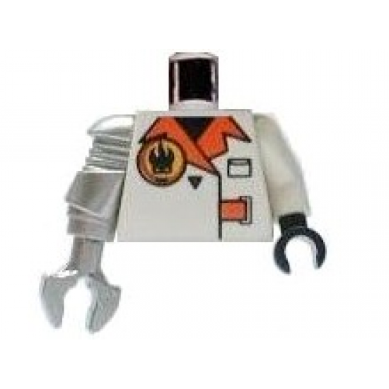 Torso Agents Villain Jacket with Orange Lapels and Buckle Pattern / White Arm and Black Hand Left / Met Silver Mech Arm and Claw Right