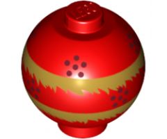 Brick, Round 2 x 2 Sphere with Stud / Robot Body with Dragon Dance Pearl, Metallic Gold Fringe and Dark Red Dots Pattern