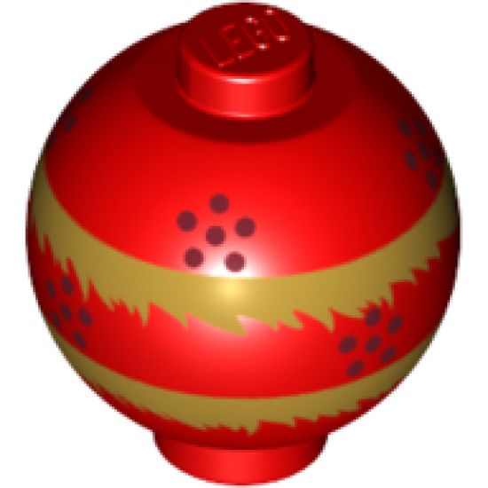 Brick, Round 2 x 2 Sphere with Stud / Robot Body with Dragon Dance Pearl, Metallic Gold Fringe and Dark Red Dots Pattern