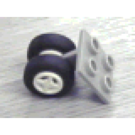 Aircraft Plate, Modified 2 x 2 Thin with Dual Wheels Holder - Split Pins with White Wheels and Black Tires (4870 / 4624 / 3139)