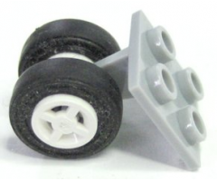 Aircraft Plate, Modified 2 x 2 Thin with Dual Wheels Holder - Split Pins with White Wheels and Black Tires (4870 / 4624 / 3139)