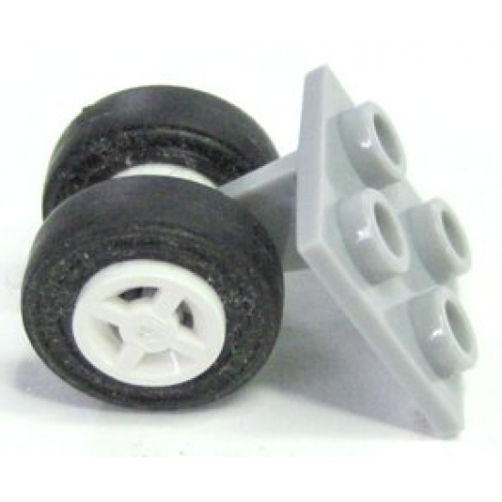 Aircraft Plate, Modified 2 x 2 Thin with Dual Wheels Holder - Split Pins with White Wheels and Black Tires (4870 / 4624 / 3139)