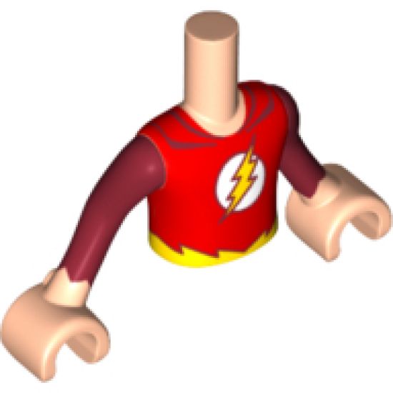 Mini Doll, Torso Friends Boy Red Shirt, Yellow Lightning in White Circle Pattern, Light Nougat Arms with Hands with Dark Red Sleeves