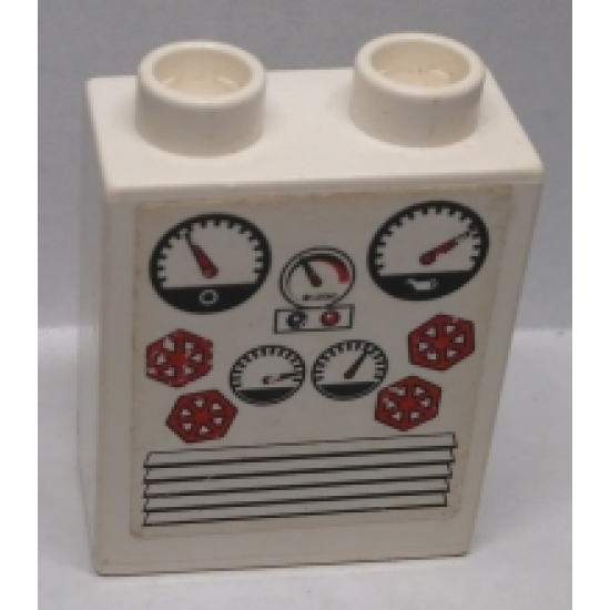 Duplo, Brick 1 x 2 x 2 with Gauges Pattern (Sticker) - Set 7843